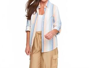 NEW ELSIE & ZOEY wynn striped button up shirt in sunrise stripe